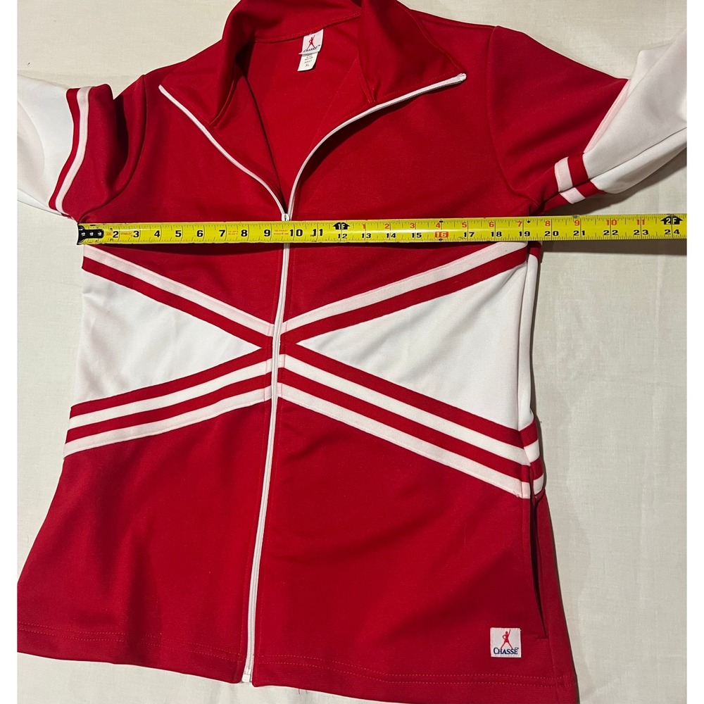 Vintage Chasse Red White Women Cheerleading Zip Up Track Jacket Adult XL Striped - Picture 6 of 9